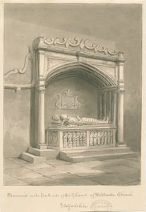 Wolstanton templom - Emlékmű: szépia mosás rajz alkotó: John Buckler