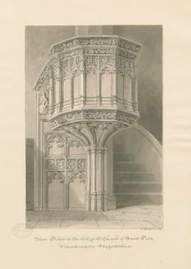 Wolverhampton - kő szószék a Szent Péter templomban: szépia rajz