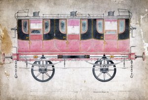 Manchester & Leeds Railway első osztályú kocsija, 1844 körül alkotó: John Burgess