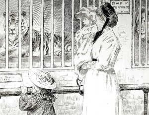 Belle Sauvage, a Vadállatok fogságban, Charles és Mary Lamb verse (toll és tinta a kártyán) alkotó: John Byam Liston Shaw