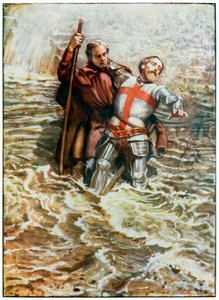 A Hopeful segít Christiannak átkelni a folyón A zarándokok előrehaladása ebből a világból, az eljövendőbe – John Bunyan (1628-1688) Illusztráció: Byam Shaw (1872-1919), a zarándokok átkelnek a folyón. alkotó: John Byam Liston Shaw