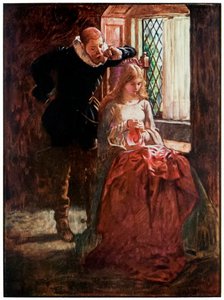 Mr Brisk és Mercy a „The Pilgrims Progress From This World, to That What Is Come” című filmből, John Bunyan (1628-1688) Illusztráció: Byam Shaw (1872-1919), Mr Brisk udvarol Mercynek, amíg fel nem fedezi őt. alkotó: John Byam Liston Shaw