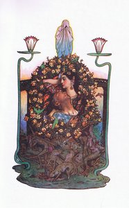 A kert a híd mellett, illusztráció a Káma kertjéből (és más dalszöveg Indiából), 1920 alkotó: John Byam Liston Shaw