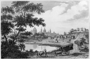 Kilátás Buenos Airesre, John Pinkerton „A legjobb és legérdekesebb utazások és utazások általános gyűjteménye a világ minden részén” 14. kötetéből, 1813-ban (metszet) (f/w fotó)