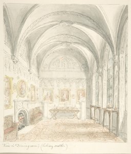 Lea kastély, Worcestershire, ebédlő délre néz, kb. 1816.