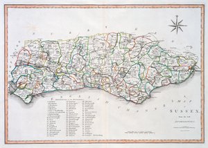 Sussex térképe, 1805. március 26. (kézzel színezett metszet)