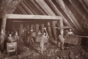 A 412-es, Dolcoath-bánya, illusztráció a „Mongst bányák és bányászok, vagy a Flash-Light földalatti jelenetei” című művéből, J.C. Burrows és William Thomas, pub. 1893 (szépia fotó)