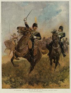 A 20. huszárok tisztje és trombitása, felülvizsgálati parancs (chromolitho)