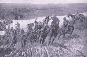 Tüzérség a caledon felé a Kareepoort Driftben, illusztráció az After Pretoria: The Guerilla War című filmből, 1902 alkotó: John Charlton
