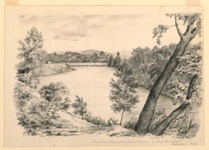 Rajz, A Conneticut folyó látképe, Brattleboro közelében, Vermont, 1854 alkotó: John Cheney