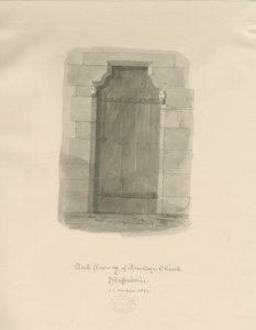 Armitage templom - Északi ajtó: szépia rajz alkotó: John Chessell Buckler