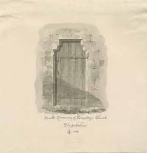 Armitage templom – Északi ajtó: szépia rajz, 1823 alkotó: John Chessell Buckler