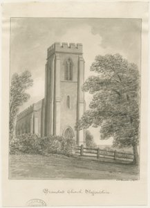 Bramshall templom: szépia rajz alkotó: John Chessell Buckler