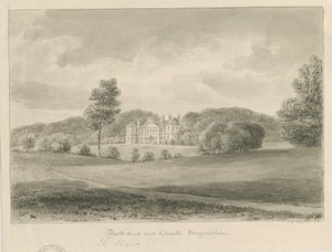 Cheadle - Booth Hall ("The Shawe"): szépia mosás rajz alkotó: John Chessell Buckler