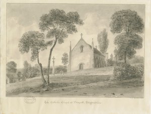 Cresswell – Draycott-in-the-Moors katolikus kápolna: szépia rajz, 1841 alkotó: John Chessell Buckler