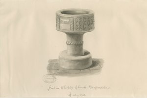 Betűtípus a Checkley Churchben: szépia rajz, 1841 alkotó: John Chessell Buckler