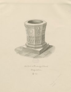 Betűtípus a Penkridge Churchben: szépia rajz, 1841 alkotó: John Chessell Buckler