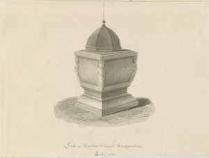 Betűtípus a Sandon templomban: szépia mosás rajz, 1841. május (rajz) alkotó: John Chessell Buckler
