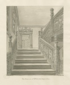Blithfield Hall belseje: szépia rajz alkotó: John Chessell Buckler