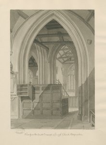 A Leigh-templom belseje: szépia rajz, 1841 alkotó: John Chessell Buckler
