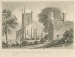 Ipstones templom: szépia rajz alkotó: John Chessell Buckler