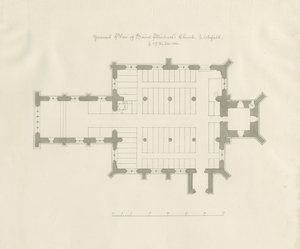 Lichfield - A Szent Mihály-templom alaprajza: toll- és szépiarajz alkotó: John Chessell Buckler