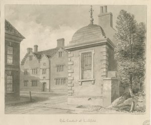Lichfield - Kiskorúak Iskolája és Csatorna: szépia rajz alkotó: John Chessell Buckler