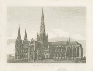 Lichfield katedrális – Délkeleti nézet: metszet, és [c 1820] (nyomtatás) alkotó: John Chessell Buckler