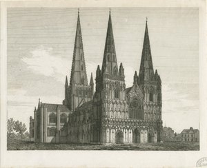Lichfield katedrális – Nyugati front: metszet, és [19. század eleje] (nyomtatott) alkotó: John Chessell Buckler