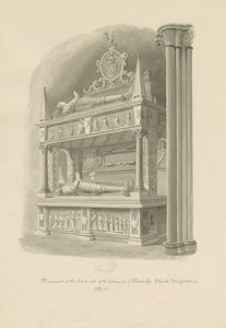 Penkridge templom – Sir Edward Littletons „kétszintes” sírja: szépia rajz alkotó: John Chessell Buckler