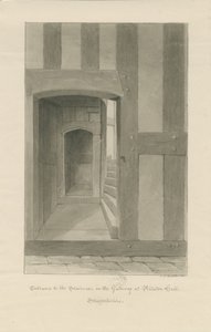 Pillaton Hall - Gatehouse belseje: szépia rajz alkotó: John Chessell Buckler