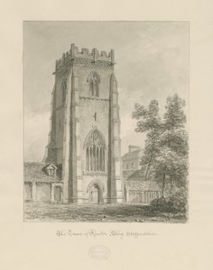 Ranton Abbey [Priory] - A torony: szépia rajz alkotó: John Chessell Buckler