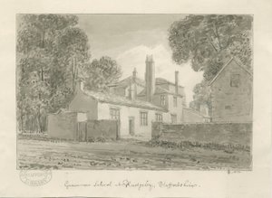 Rugeley Town - Gimnázium: szépia mosás rajz, 1824 alkotó: John Chessell Buckler