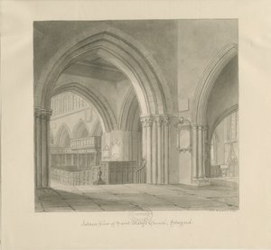 Stafford – A Szent Mária-templom belseje: szépia rajz, 1841 alkotó: John Chessell Buckler