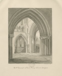 Stafford – A Szent Mária-templom belseje: szépia rajz, 1841 alkotó: John Chessell Buckler