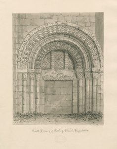 Tutbury Priory Church - South Doorway: szépia mosás rajz, 1812 alkotó: John Chessell Buckler
