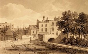 Kilátás a Mill Pond Bridge-re, Bermondsey alkotó: John Chessell Buckler