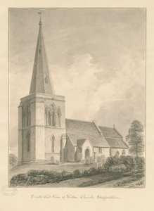 Weston-on-Trent templom: szépia rajz alkotó: John Chessell Buckler