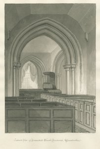 Worcestershire - Droitwich - Dodderhill templom Belső : szépia rajz alkotó: John Chessell Buckler