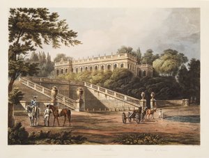 Trianon kastélya, illusztráció Versailles-ból, Párizs és Saint Denis, kocsma. 1805 (akvatinta) alkotó: John Claude Nattes