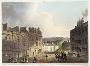 Marlborough Street, a „Bath Illustrated by a Series of Views”-ből, John Hill (1770-1850) kocsma metszetében. William Miller, 1805 (akvatinta) alkotó: John Claude Nattes