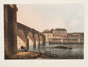 Párizs, Neuille hídja, illusztráció Versailles-ból, Párizs és Saint Denis, kocsma. 1807 (akvatinta) alkotó: John Claude Nattes