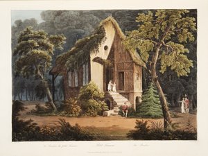 Petit Trianon, A Budoár, illusztráció Versailles-ból, Párizs és Saint Denis, pub. 1805 (akvatinta)