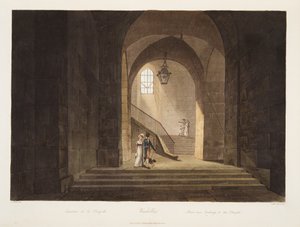 A kápolnához vezető lépcső, illusztráció Versailles-ból, Párizsból és Saint Denis-ből, kocsma. 1806 (akvatinta) alkotó: John Claude Nattes