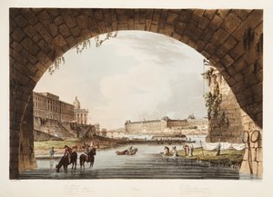 A Louvre; A pénzverde; A 4 Nemzet Kollégiuma; A Reunion hídja, illusztráció Versailles-ból, Párizs és Saint Denis, kocsma. 1805 (akvatinta) alkotó: John Claude Nattes