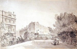 Kilátás a Fitzroy térre két kerti hengert húzó figurával, 1808 körül (tinta és mosás papíron) alkotó: John Claude Nattes