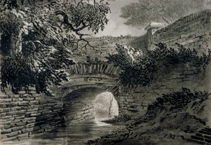 Kilátás a Serpentine vízelvezető rendszerének egy szakaszára a londoni Hyde Parkban, c1817 alkotó: John Claude Nattes