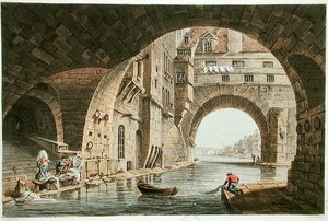 A Hotel-Dieu mosóhelye és a Pont de la Tournelle, metszett I. Hill, 1810 (akvatinta) alkotó: John Claude after Nattes