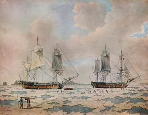 "Lord Mulgrave felfedezőexpedíciójának hajói jégbe ágyazva a sarki régiókban", 1774 alkotó: John Cleveley the Younger