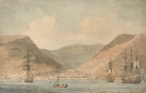 Kilátás Jamestown, St. Helena, a tenger felől a szállítás alkotó: John Cleveley the Younger